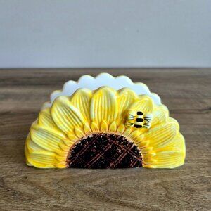 Vintage ceramic napkin/letter holder with sunflower and bee design.